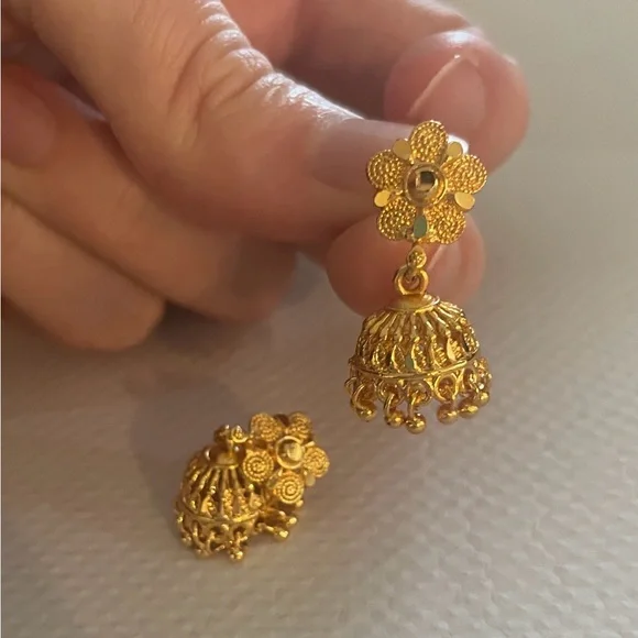 Gold Micro Jhumkas - Picture 1 of 3
